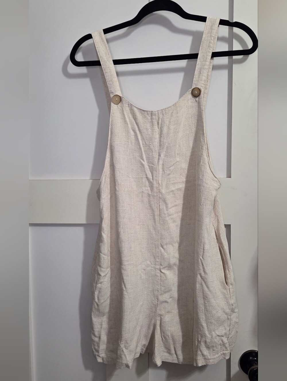 Stradivarius - Women's Cream Linen Blend Short Bib Romper